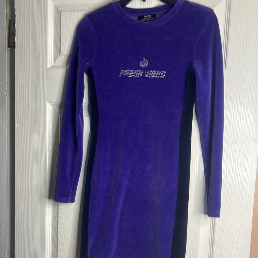 Bershka Purple Bodycon Dress Long Sleeve Crew Neck Casual
